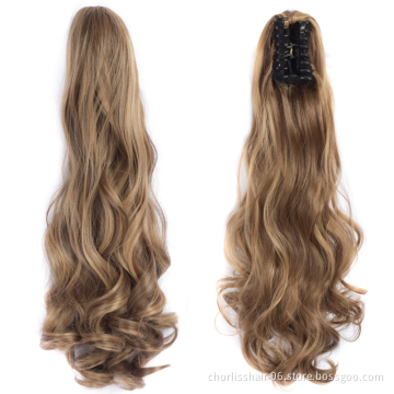 Factory Price High Quality 20 Inch Water Wave Curly Ponytail Hairpiece For Women Synthetic Claw-Clip Ponytail Hair Extensions